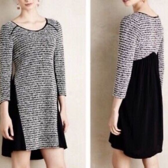 Anthropologie Maeve Black/White Boucle Tweed Poly/Cotton Dress Sz S - Picture 1 of 10